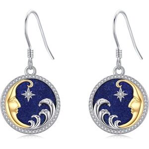 Lapus Lazuli Diamond Moon and Star Luxurious Starry Night Earrings